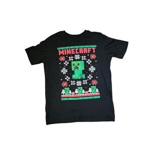 Mojang Minecraft Boys Christmas Knit Tee size S (6/7)~Black/green Creeper